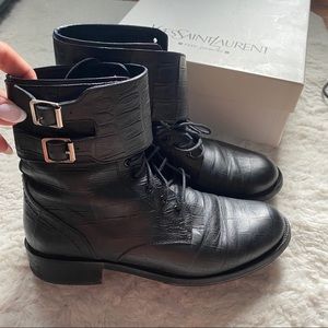 Yves Saint Laurent crocodile skin combat boots